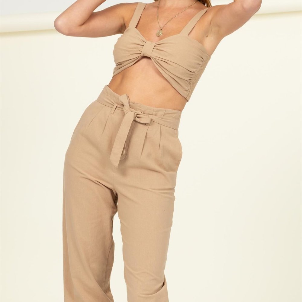CROP TOP AND TIE-FRONT PANTS SET